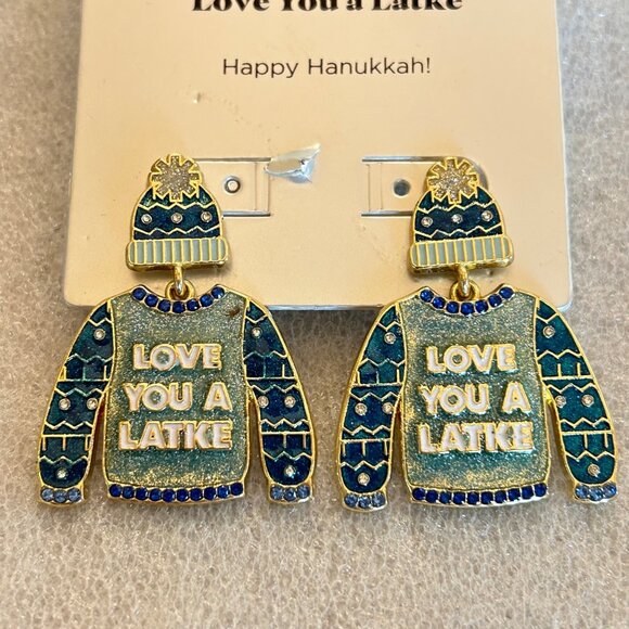 Sugarfix By Baublebar "Love You A Latke" Sweater and Hat Hanukkah Earrings - Picture 6 of 9
